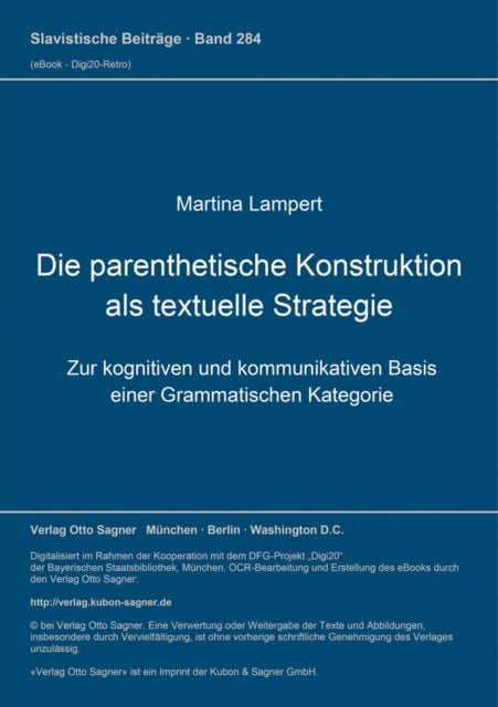 Book cover of: Die parenthetische Konstruktion als textuelle Strategie
