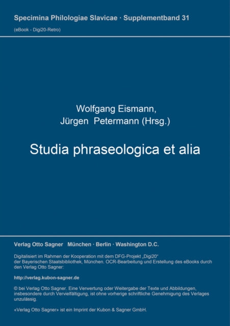 Book cover of: Studia phraseologica et alia