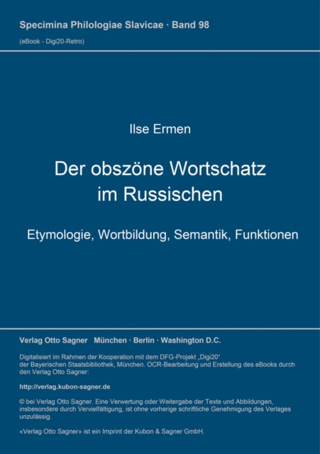 Book cover of: Der obszoene Wortschatz im Russischen: Etymologie, Wortbildung, Semantik, Funktionen
