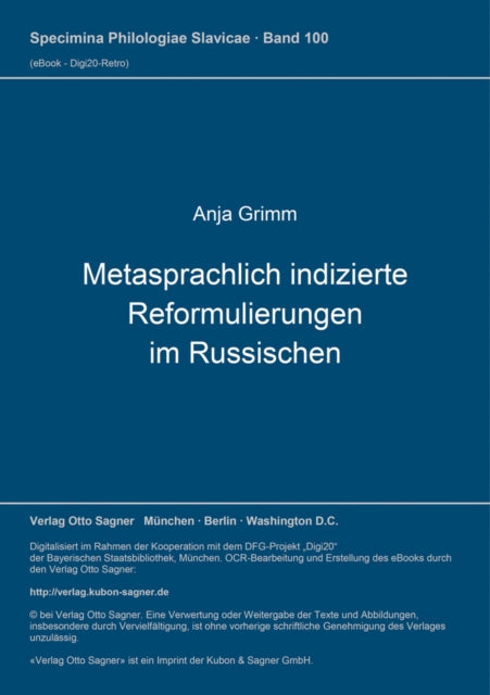 Book cover of: Metasprachlich indizierte Reformulierungen im Russischen