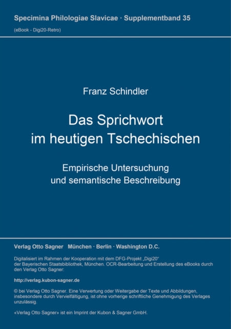 Book cover of: Das Sprichwort im heutigen Tschechischen