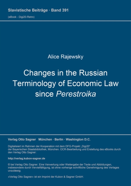 Book cover of: Changes in the Russian Terminology of Economic Law since Perestroika