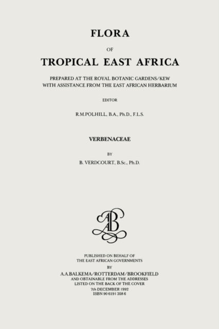 Book cover of: Flora of Tropical East Africa - Verbenaceae (1992). By: Bernard Verdcourt