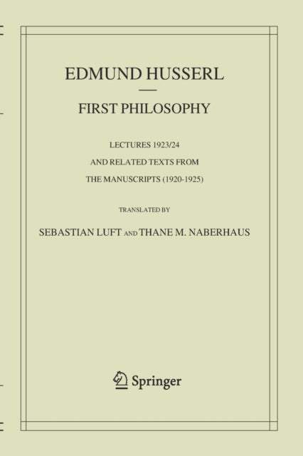 Book cover of: First Philosophy. By: Edmund Husserl