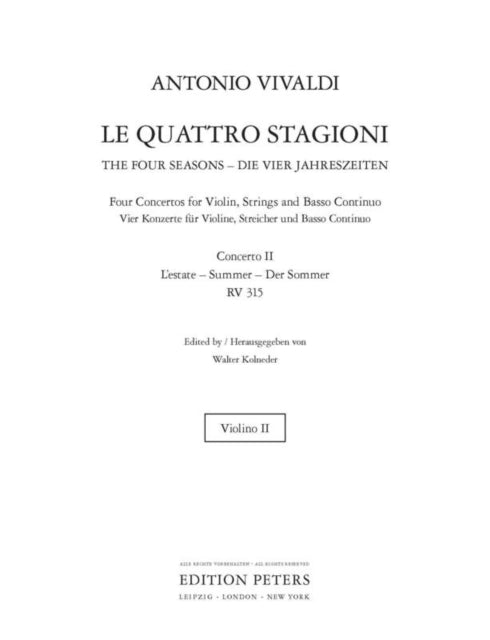 Book cover of: Four Seasons, Concerti Op. 8; No. 2 in G minor RV315 Summer (Violin 2 Part)